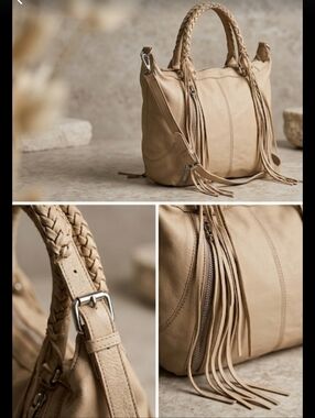 linea pelle Beige Braided-Handle Shoulder Bag with Tassel Details Needs Rehab